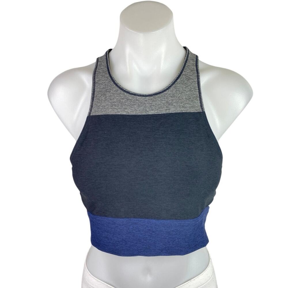 Outdoor Voices Blue Gray Colorblock Cutout Tank Yoga Athletic Crop Top Size S